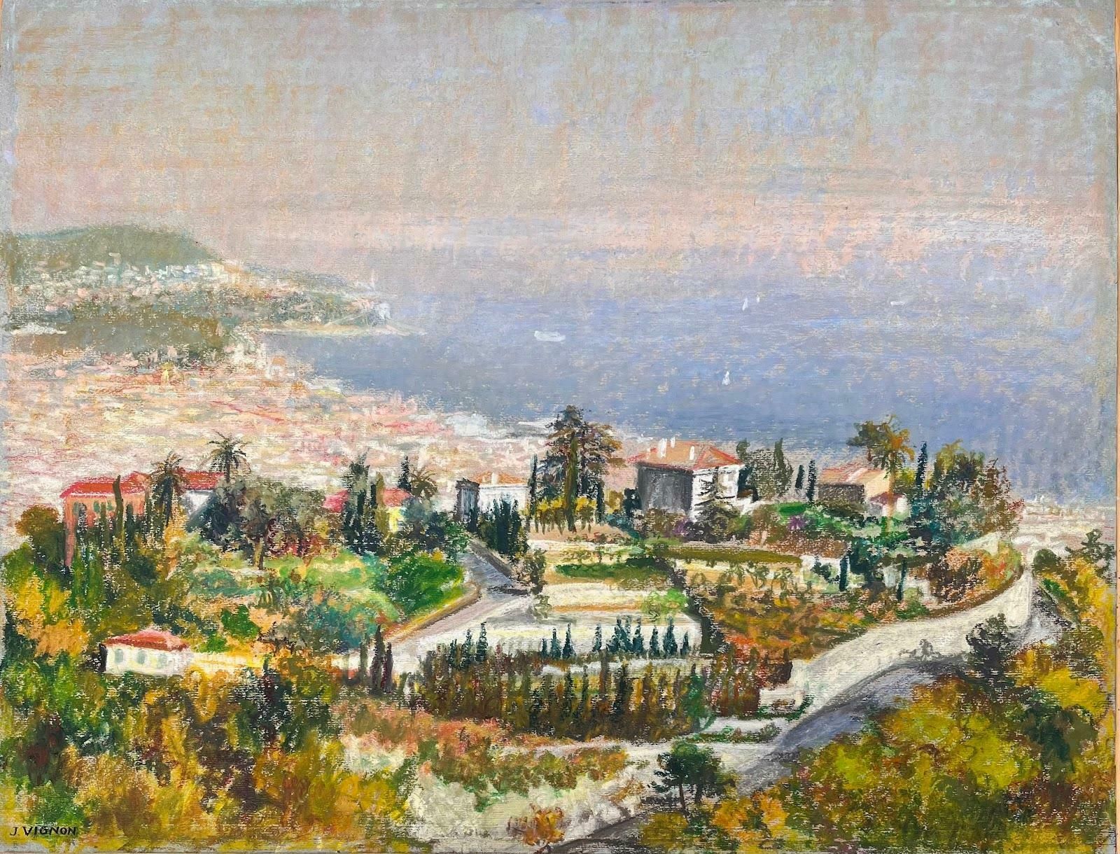 Josine Vignonmid Century French Original Pastel Painting Of A Mediterranean Coastal View1950's photo furniture
