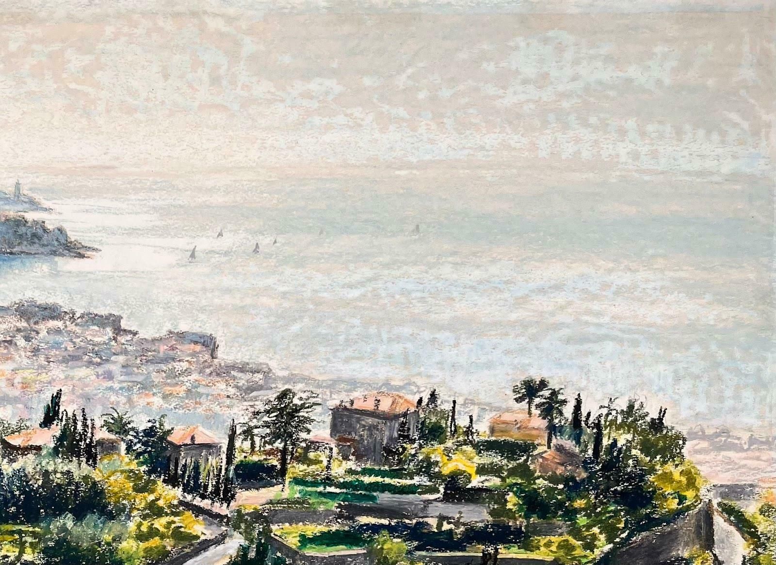Josine Vignonmid Century French Original Pastel Painting   Coastal View From The Hills1950's photo for sale