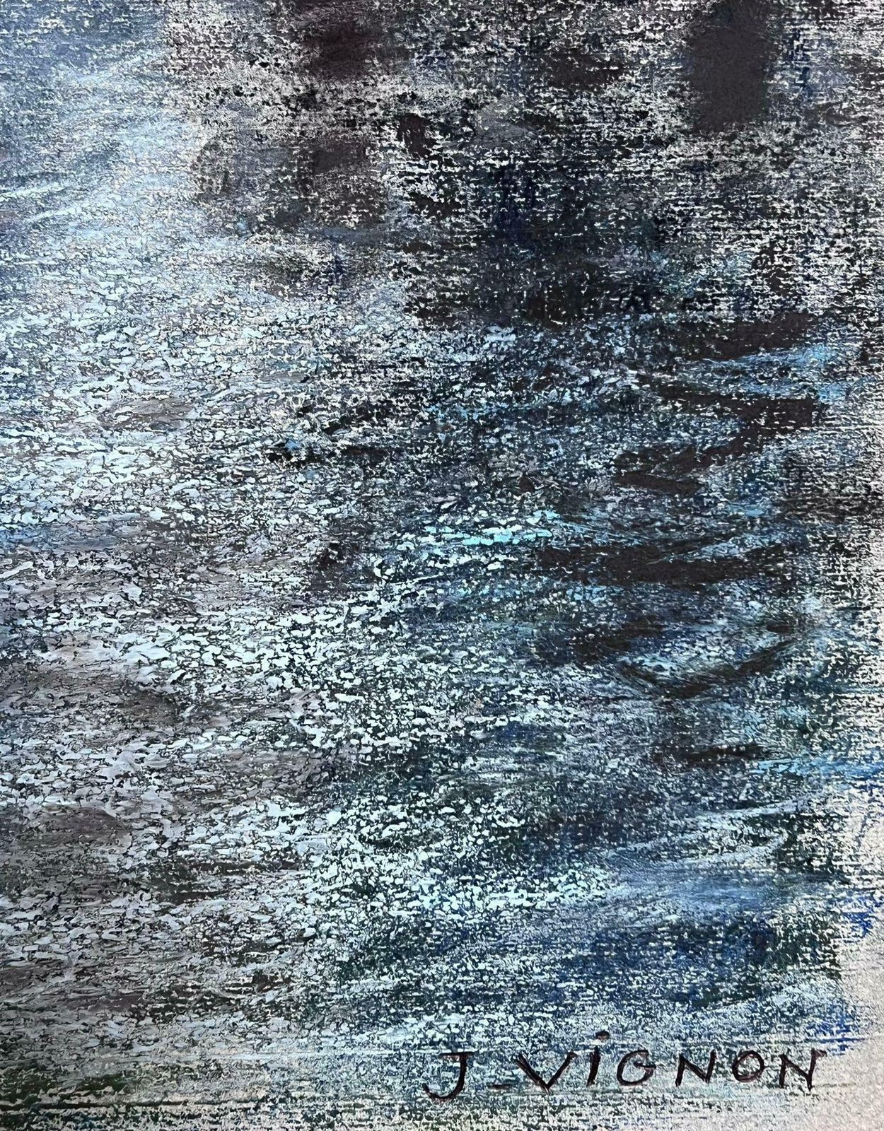 Josine Vignonwhite Birds Flying Over Dappled Light Lakes 1970's French Impressionist Pastel1977 photo Art