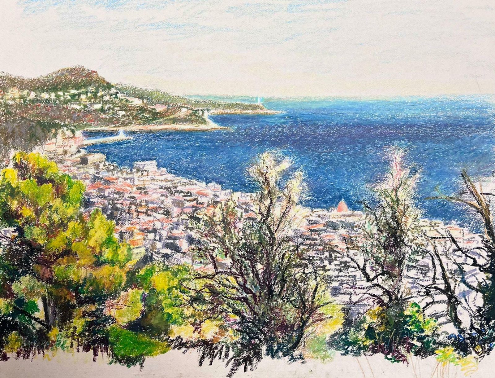 Josine Vignonlarge 1970's French Impressionist Pastel Côte D'azur Nice Landscape1977