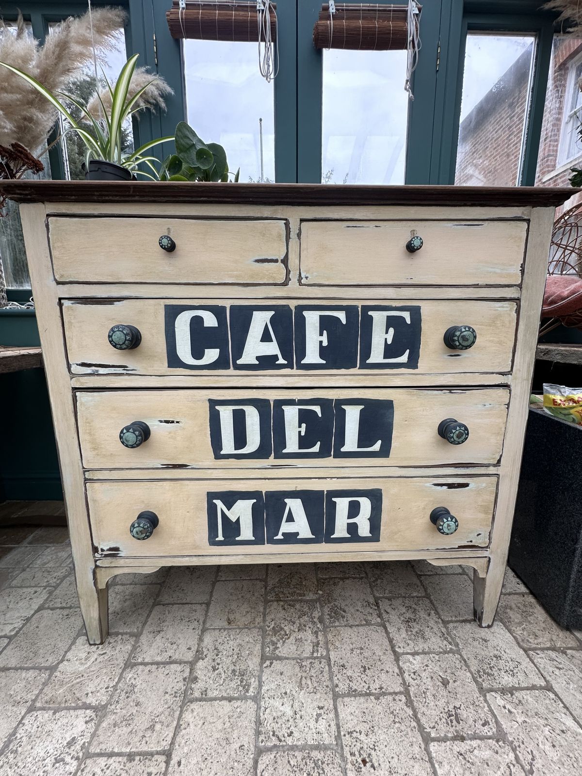 Mid Century Chest Of Drawers, Hand Painted Sideboard. Café Del Mar!