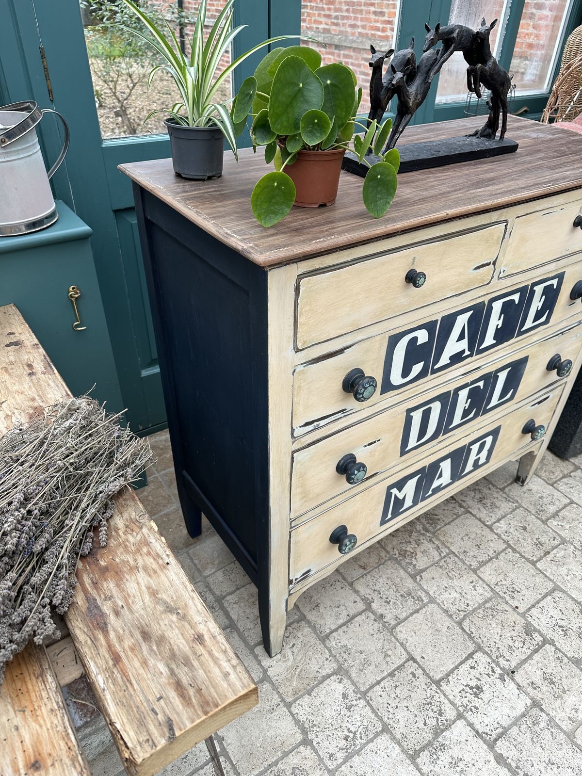 Mid Century Chest Of Drawers, Hand Painted Sideboard. Café Del Mar! photo 375.0