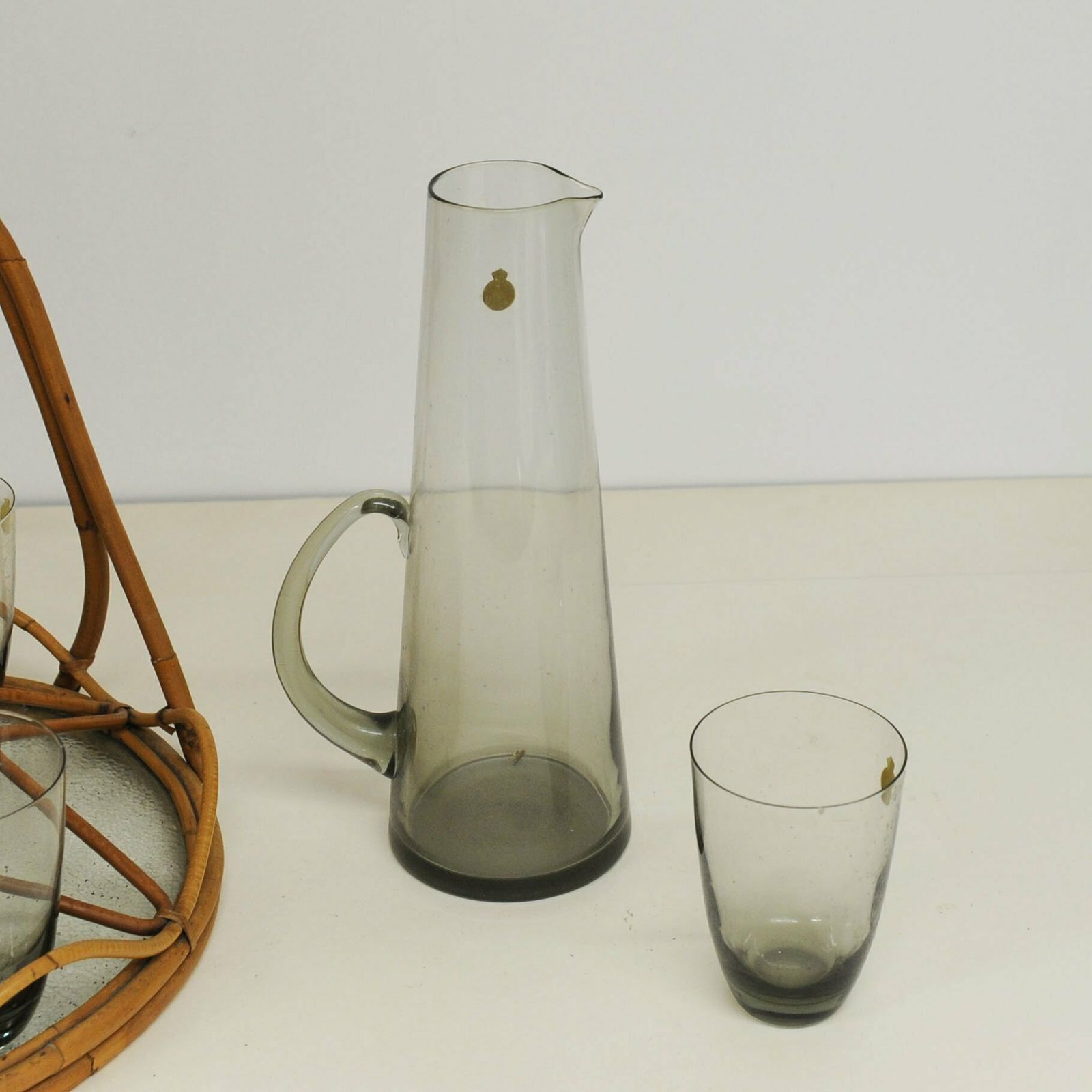 Smoke Grey Martini Glass Pitcher And Six Glass Cups By Per Lütken For Holmegaard, 1960s photo vinterior