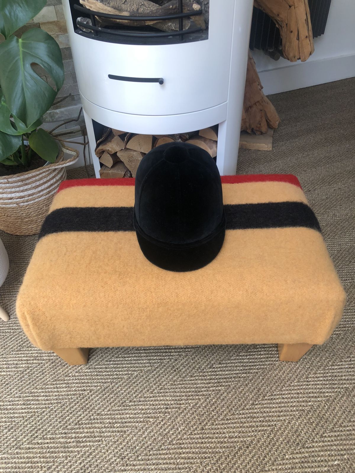 Beautifully Renovated Newmarket Wool Cheltenham Gold Stripe Footstool photo for sale