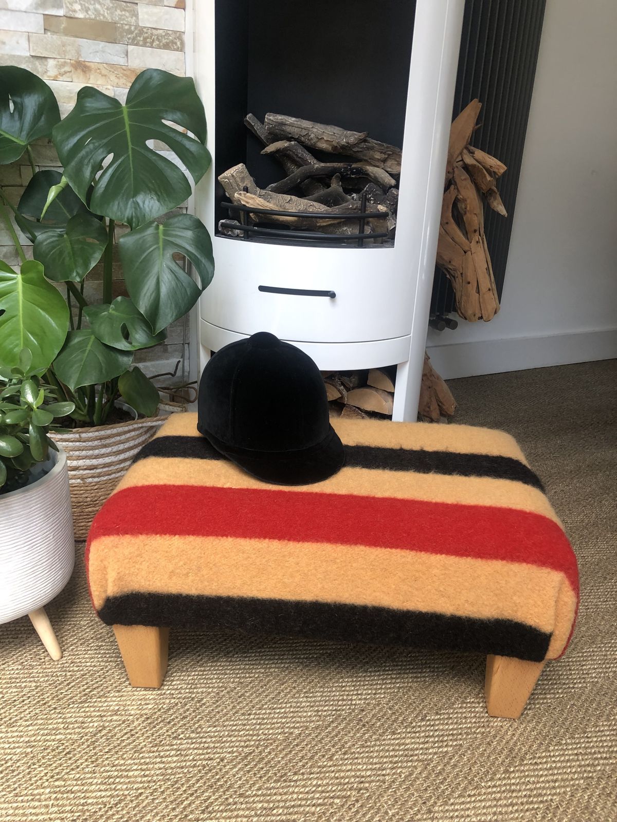 Beautifully Renovated Newmarket Wool Cheltenham Gold Stripe Footstool photo 135.0