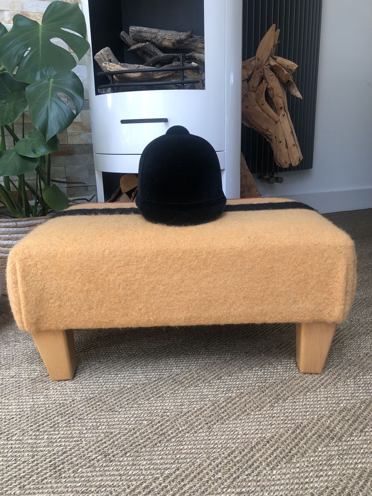 Beautifully Renovated Newmarket Wool Cheltenham Gold Stripe Footstool photo vinterior