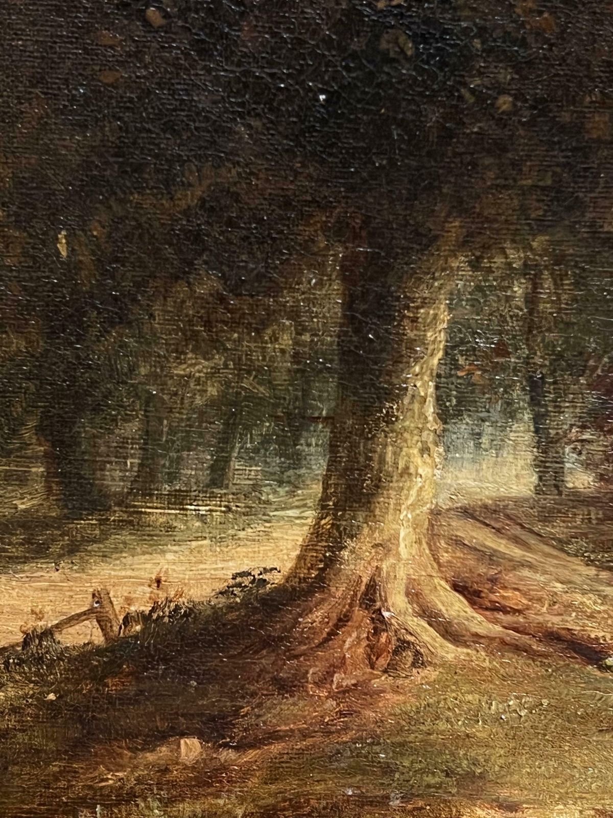 Antique English 19th Century English Oil Pastoral Landscape With Woodcutter And Cattle Grazing 19th Century photo 1395.0