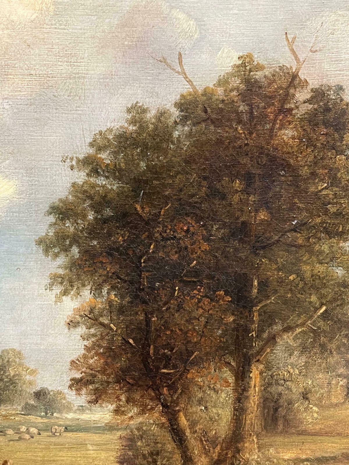 Antique English 19th Century English Oil Pastoral Landscape With Woodcutter And Cattle Grazing 19th Century photo buy