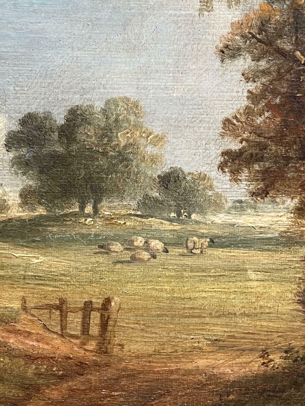 Antique English 19th Century English Oil Pastoral Landscape With Woodcutter And Cattle Grazing 19th Century photo vintage