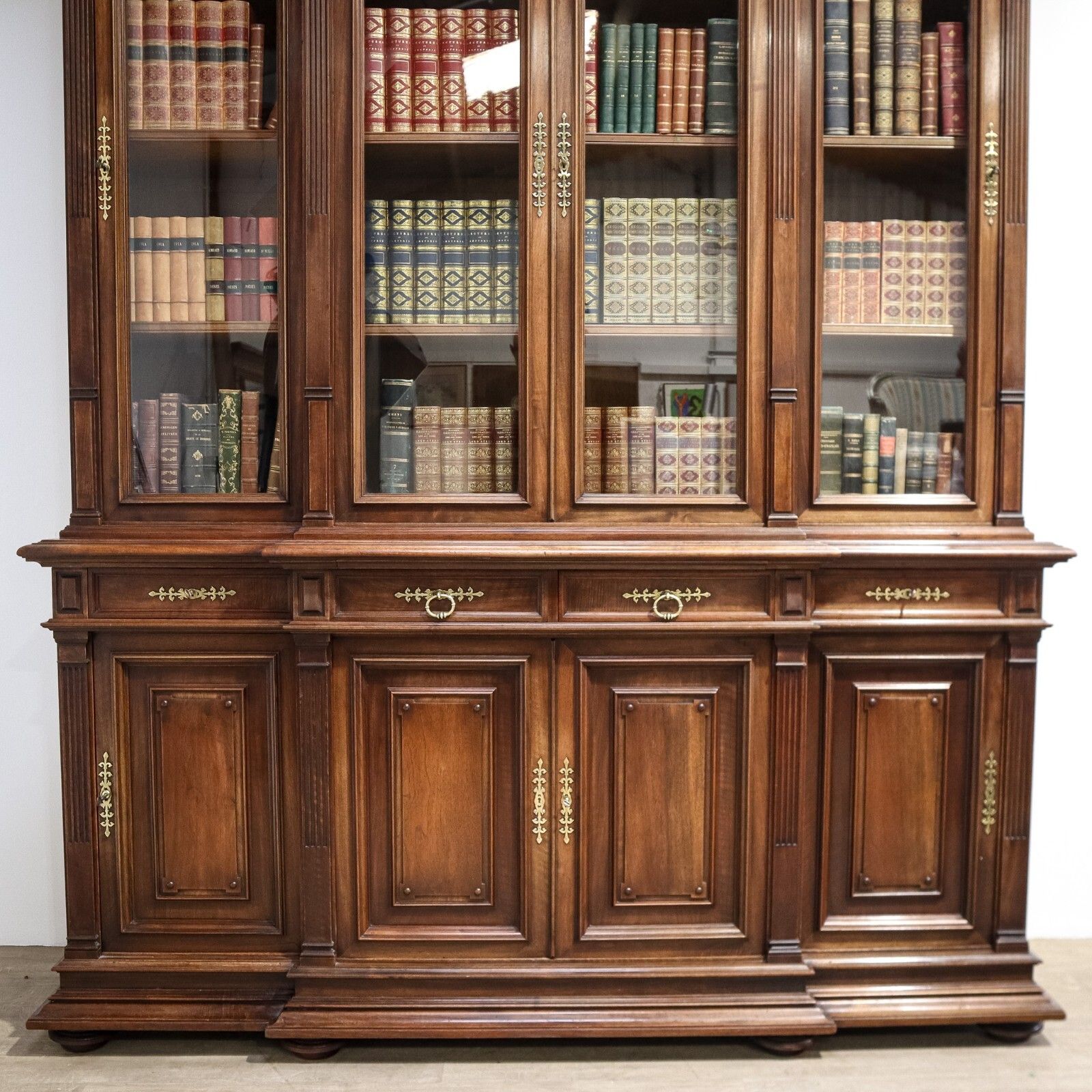 French Walnut Breakfront Library Bookcase photo Furniture