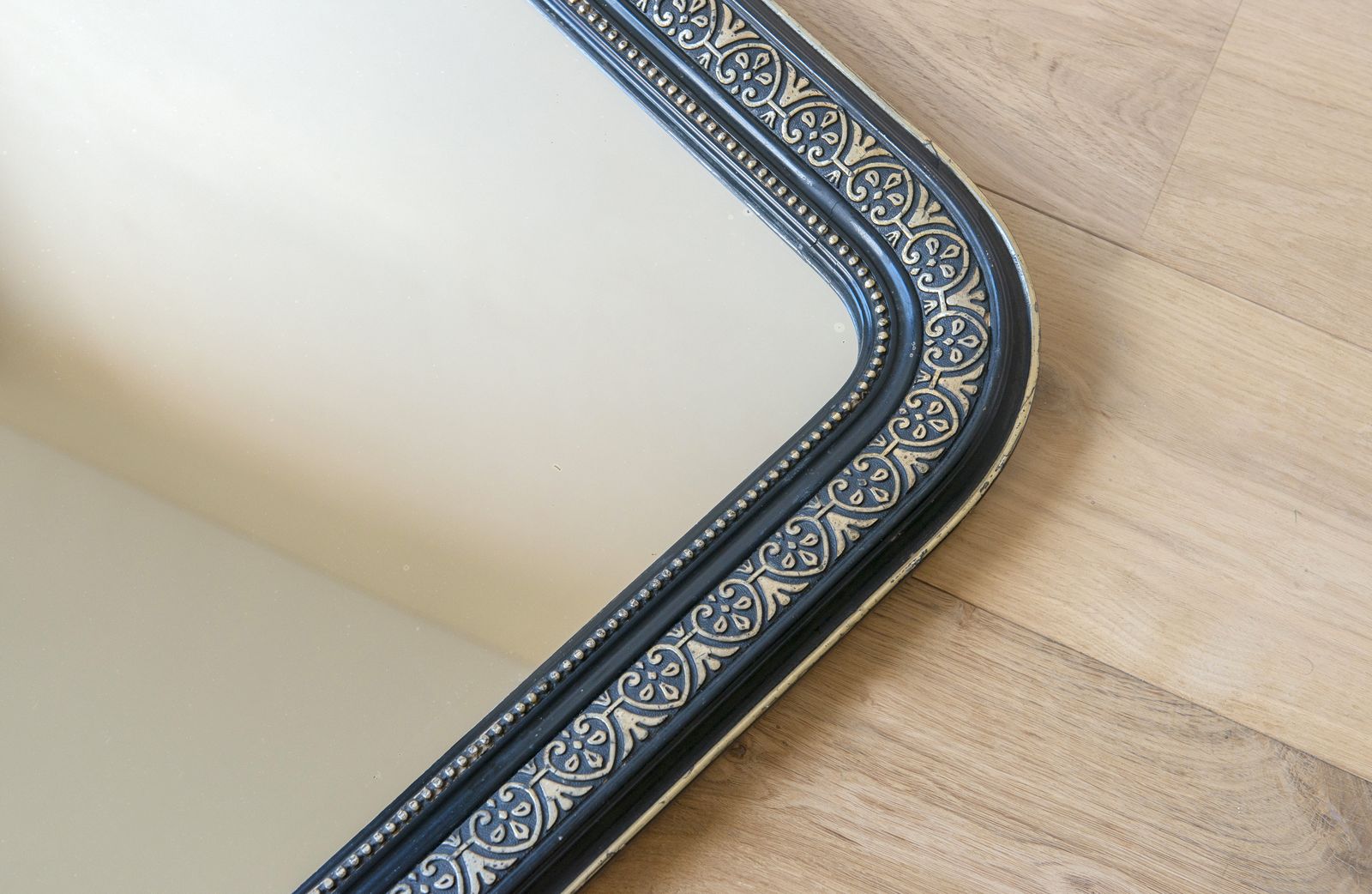 1400.0 Extra Large Louis Philippe Arch Mirror, 19th Century Mantle Mirror, French Arch Floor Mirror, Carved Black And Gold Frame photo