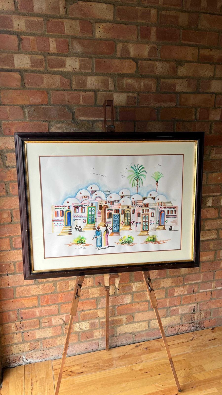Large Original Mid Century Watercolour Painting Depicting Middle Eastern Village Scene photo furniture