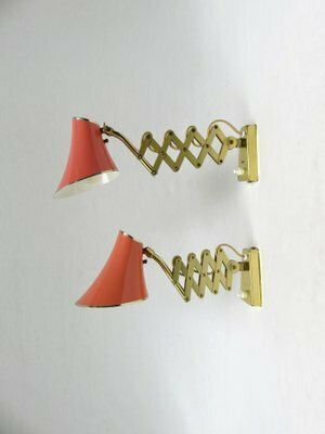 Mid Century Aluminum And Brass Scissor Lamps, 1950s, Set Of 2