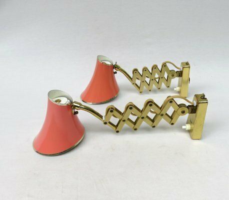 Mid Century Aluminum And Brass Scissor Lamps, 1950s, Set Of 2 photo for sale