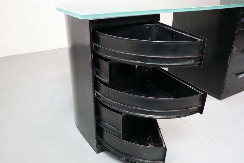 1930's Modernist Desk In Black Lacquered Metal photo Furniture