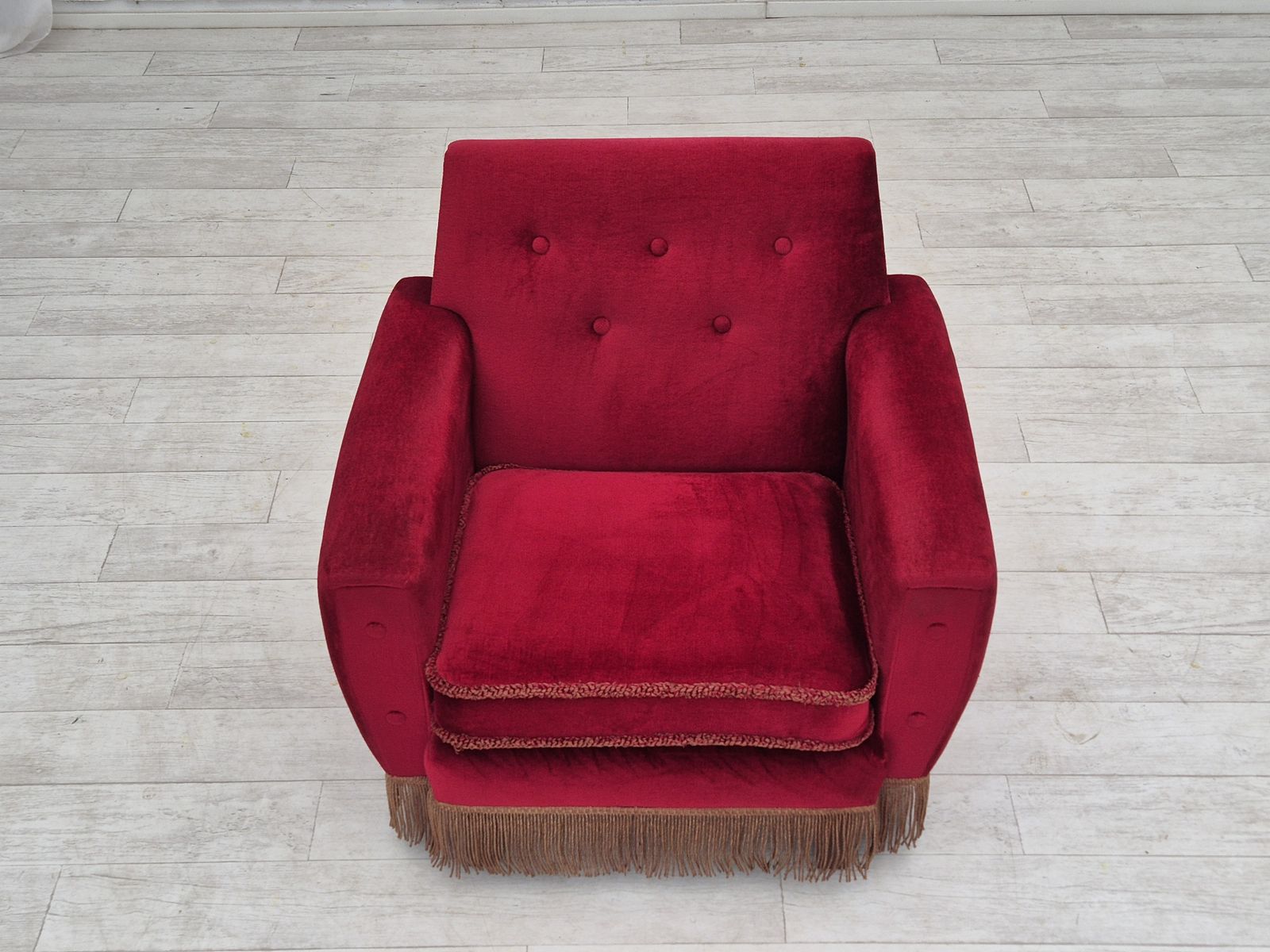 1970s, Danish Lounge Chair, Original Condition, Cherry Red Velour Fabric. photo 1080.0