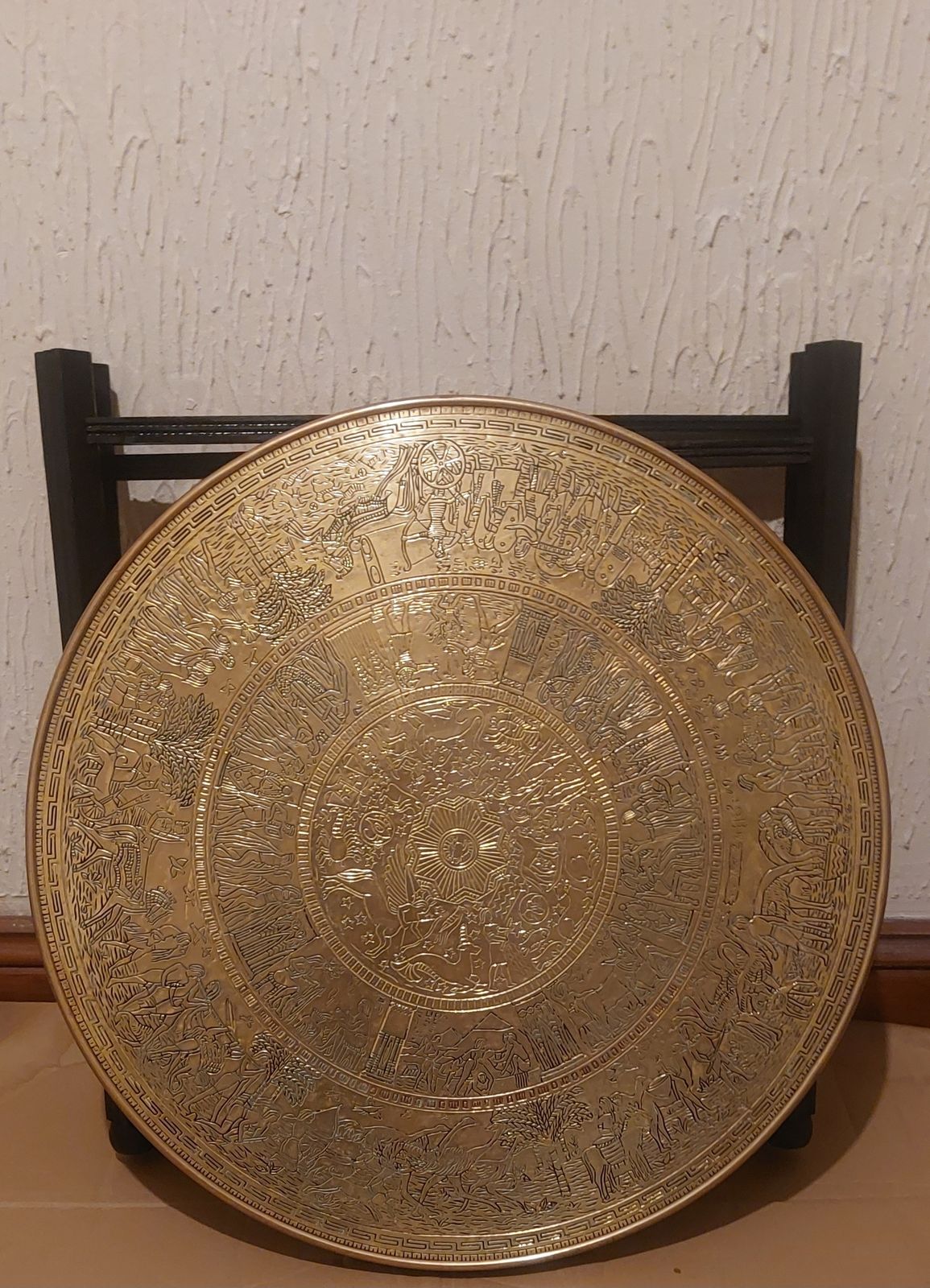 Lovely Antique Circa 1900 Egyptian Brass Engraved Top Occasional Centre Table