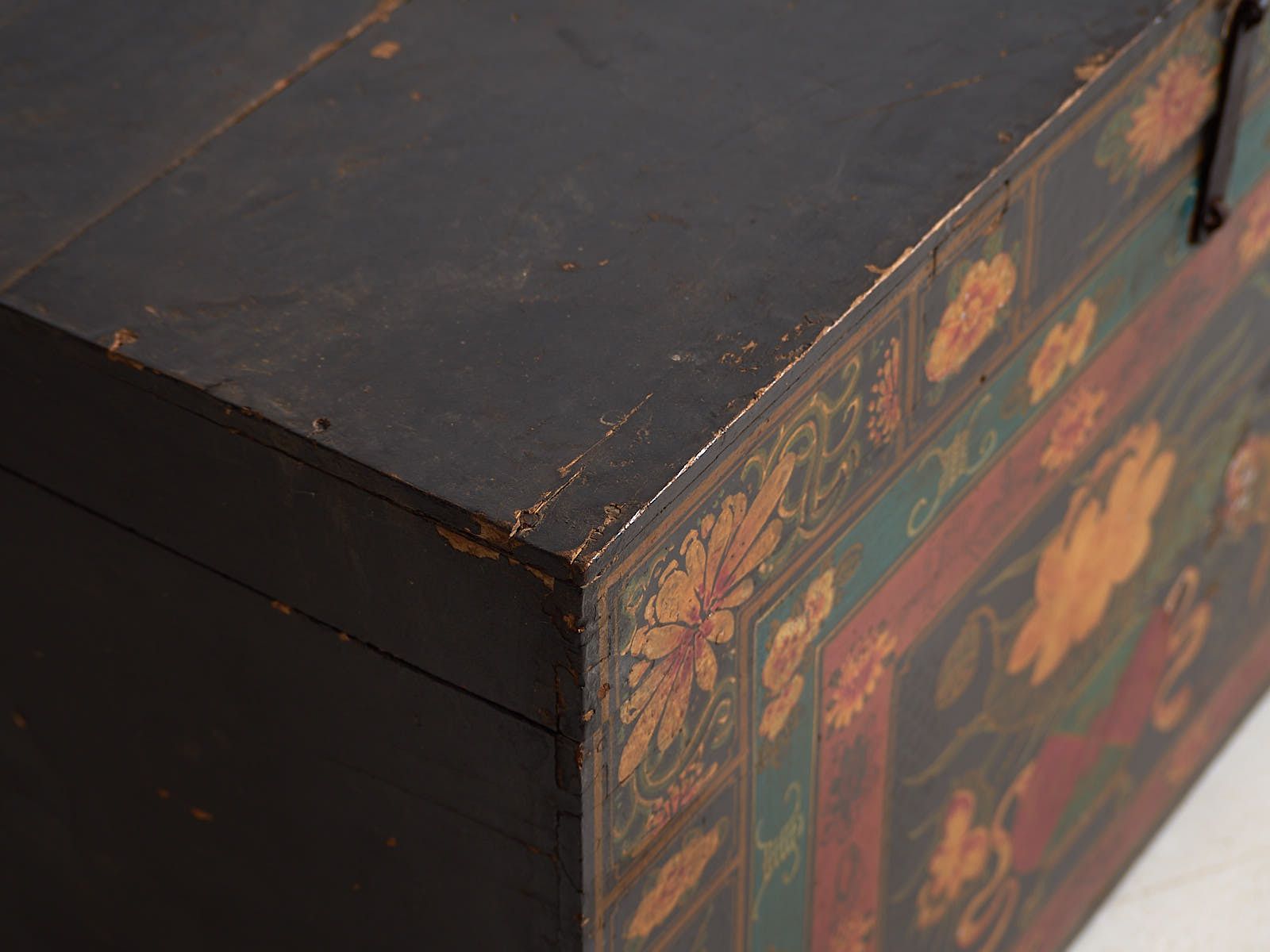 Antique Chinese Dark Colored Floral Patterned Trunk (C.1900) #2 photo for sale