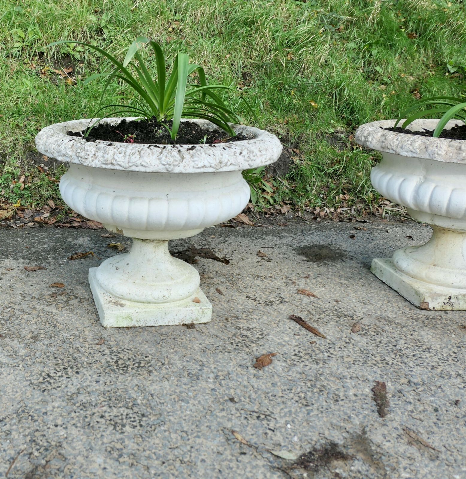 A Pair Of Large Weathered Cast Stone Garden Planters photo furniture