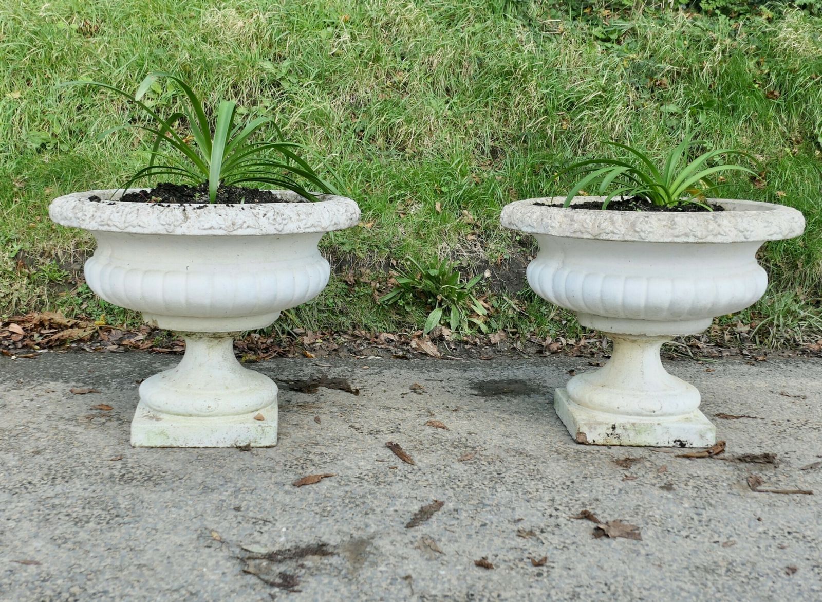 A Pair Of Large Weathered Cast Stone Garden Planters photo buy
