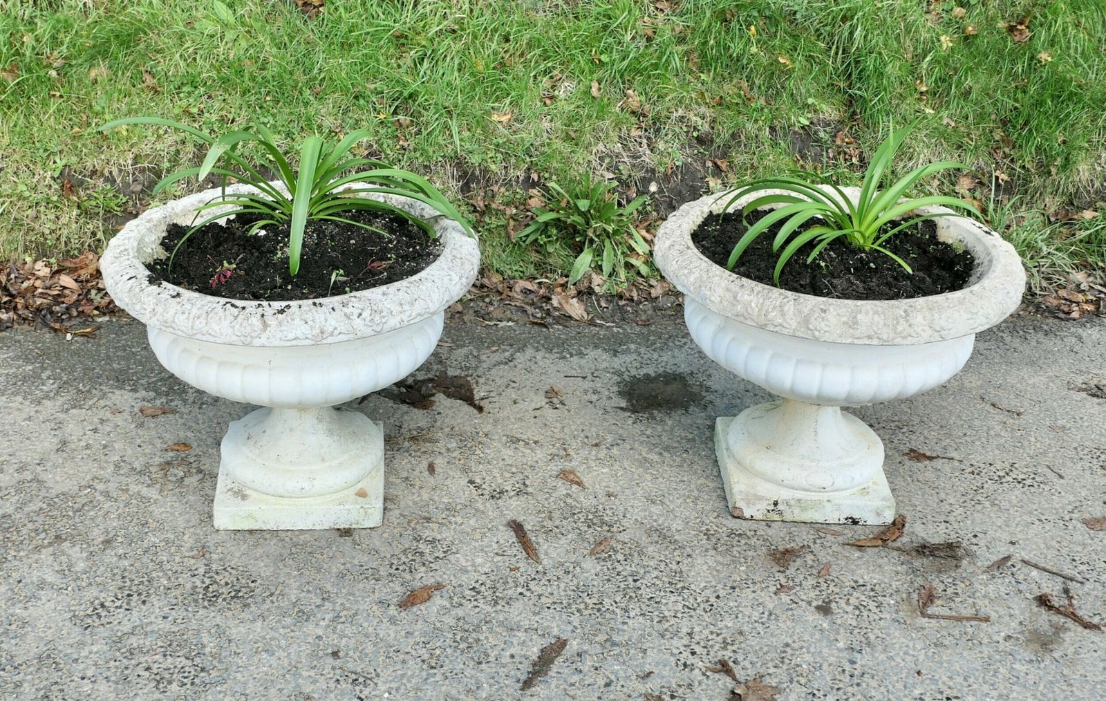 A Pair Of Large Weathered Cast Stone Garden Planters photo vintage