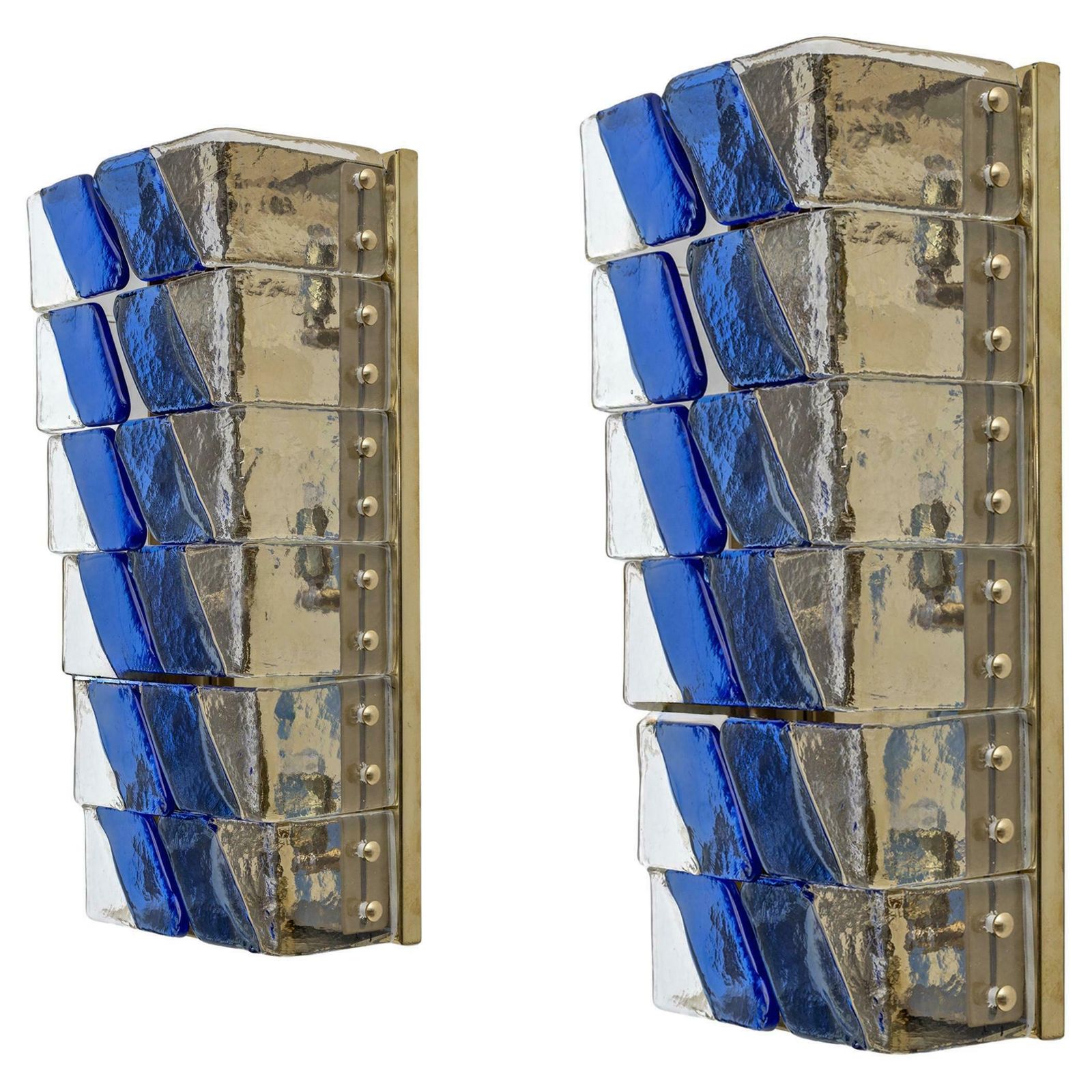 Pair Of Mid Century Modern Style Italian Murano Glass And Brass Sconces