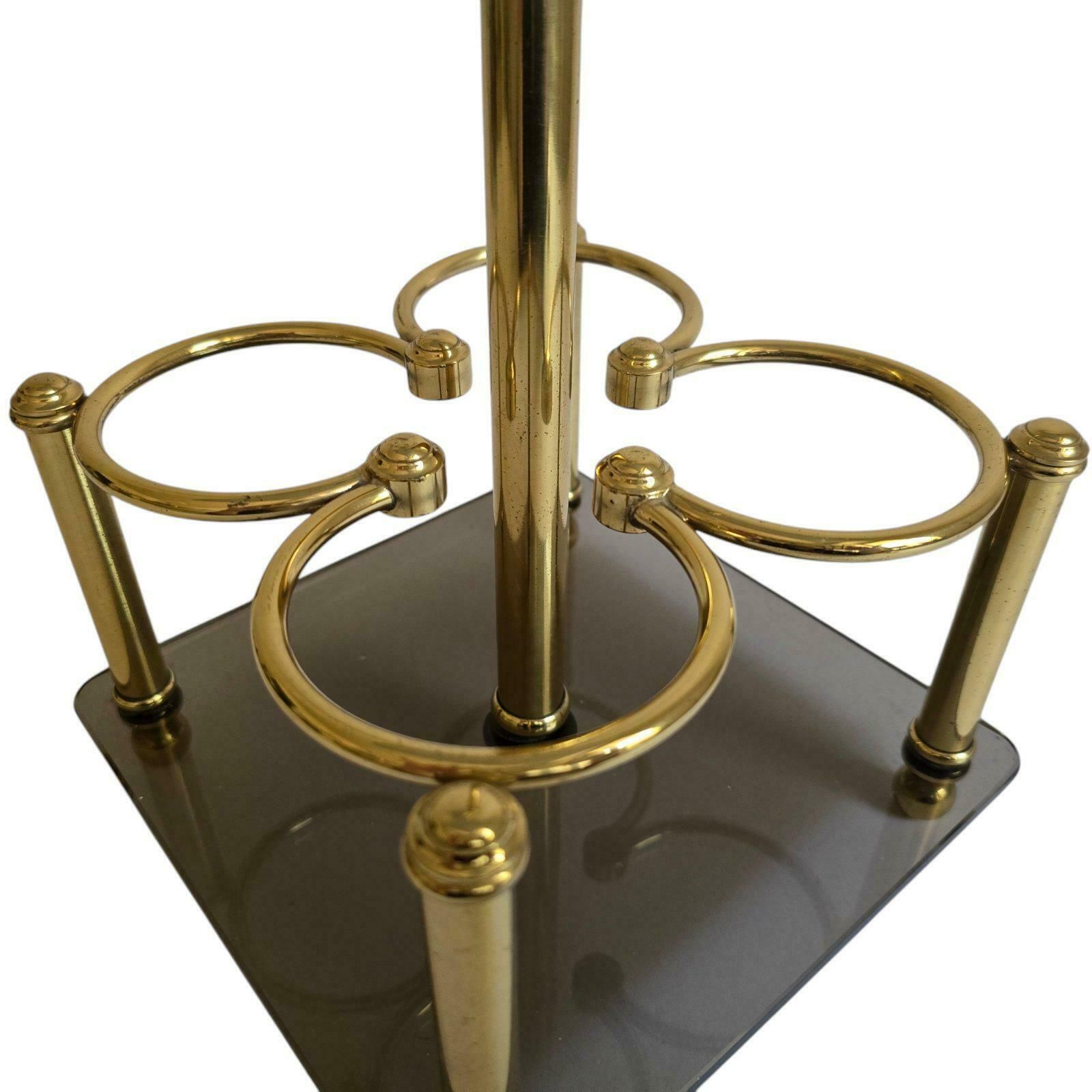 Vintage Hollywood Regency Brass And Smoky Glass 4 Bottles Wine Rack Made In Italy photo 262.0
