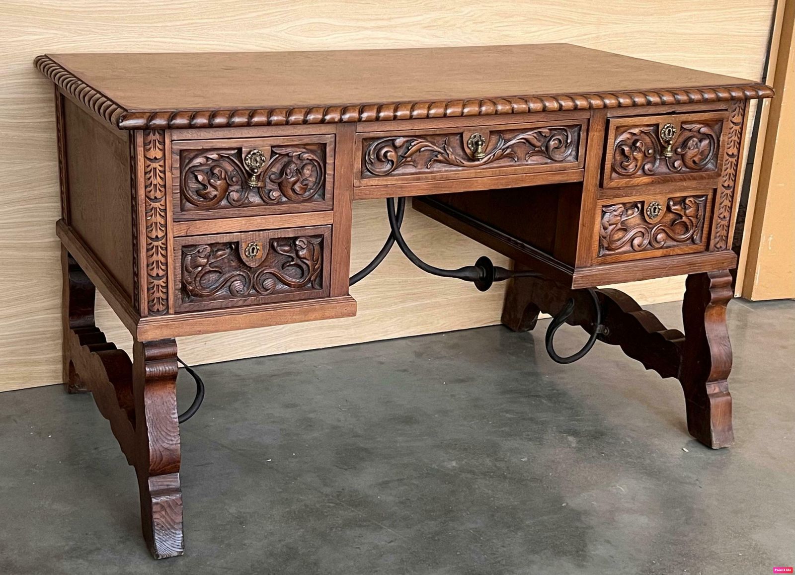 19th Century Spanish Two Faces Baroque Style Oak Library Table Or Desk photo Furniture