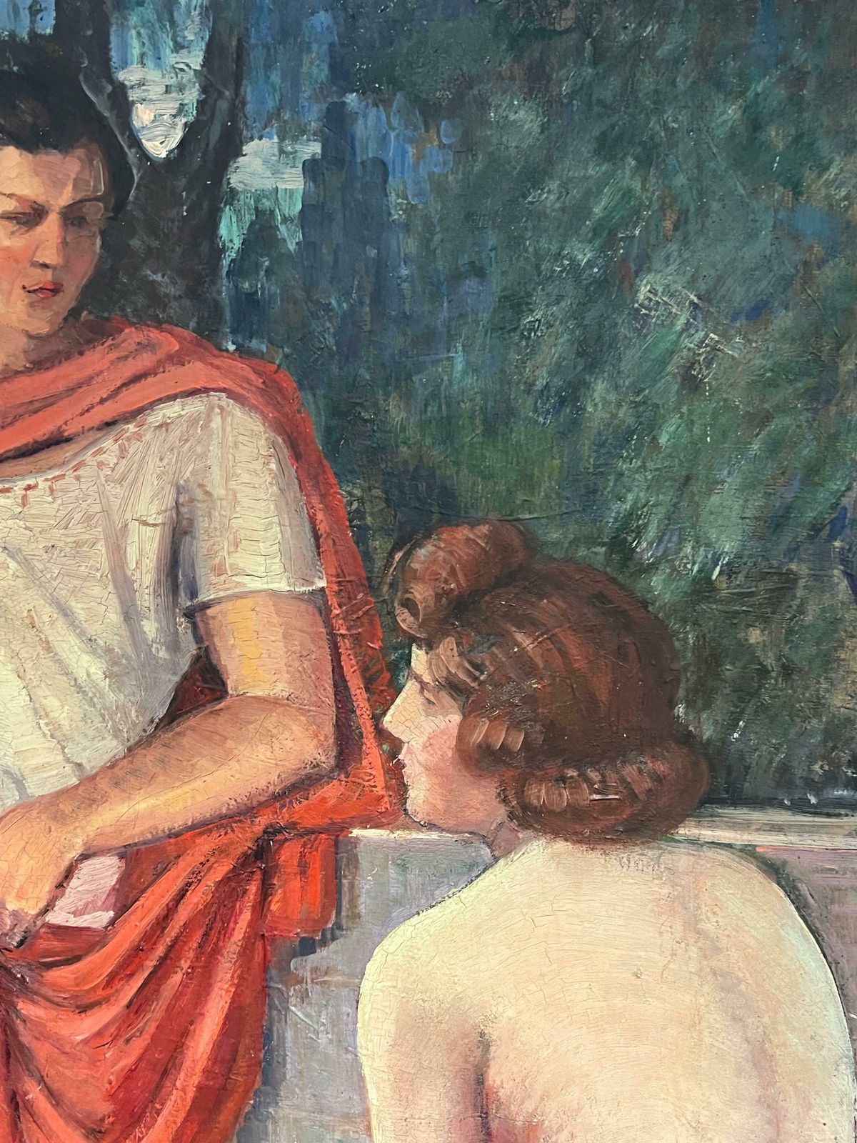photo vinterior French Schoolhuge Antique French Signed Oil Painting Roman Soldier With Nude Shepherdessearly 20th Century