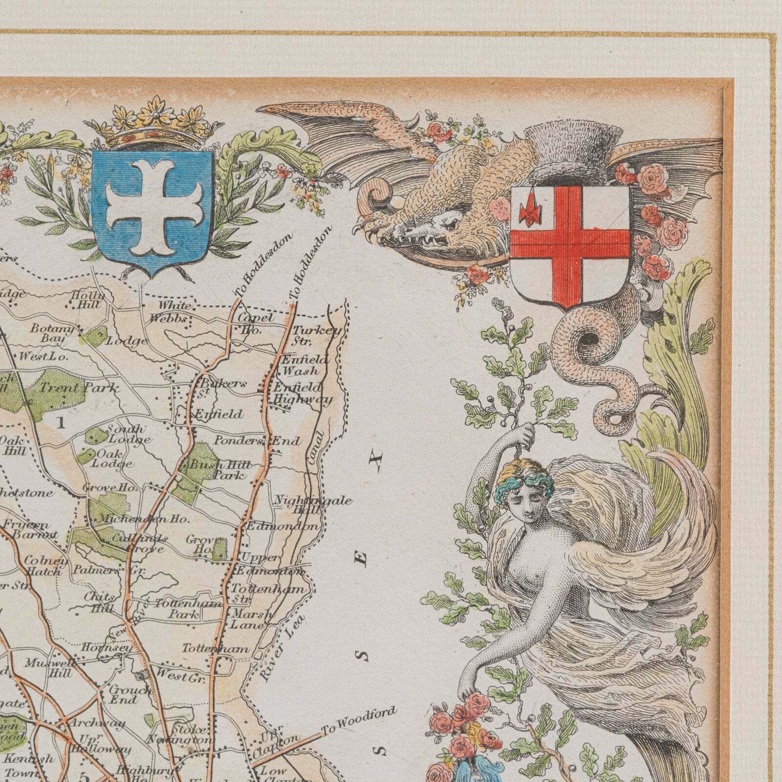 Antique County Map, Middlesex, English, Framed, Litho, Cartography, Victorian photo buy