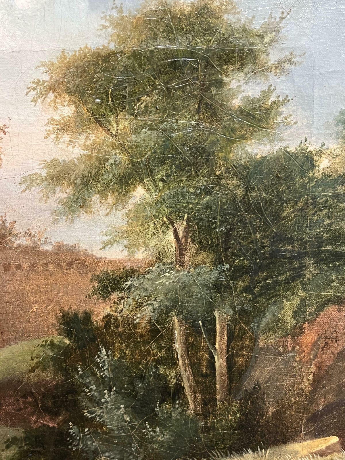 French Schoolfine 1800's French Oil  Figures By Monastic Ruins Stream Bucolic Landscape1800's photo vinterior