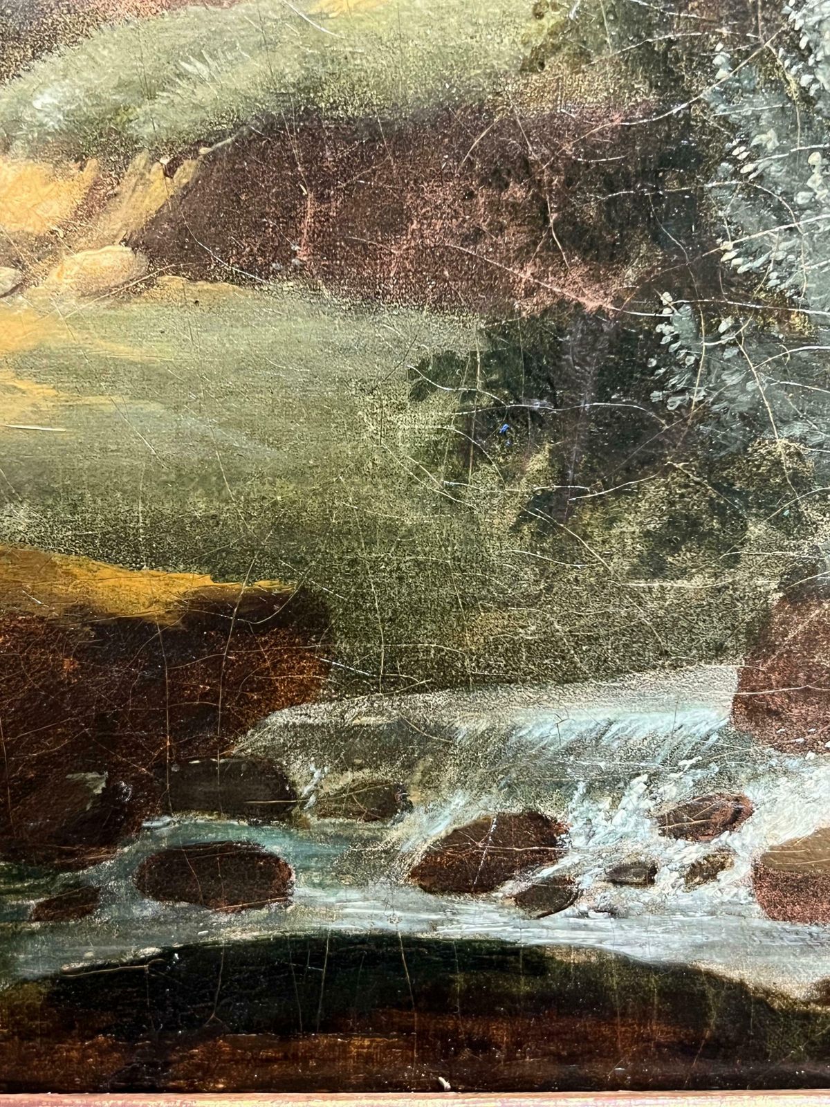 French Schoolfine 1800's French Oil  Figures By Monastic Ruins Stream Bucolic Landscape1800's photo vintage