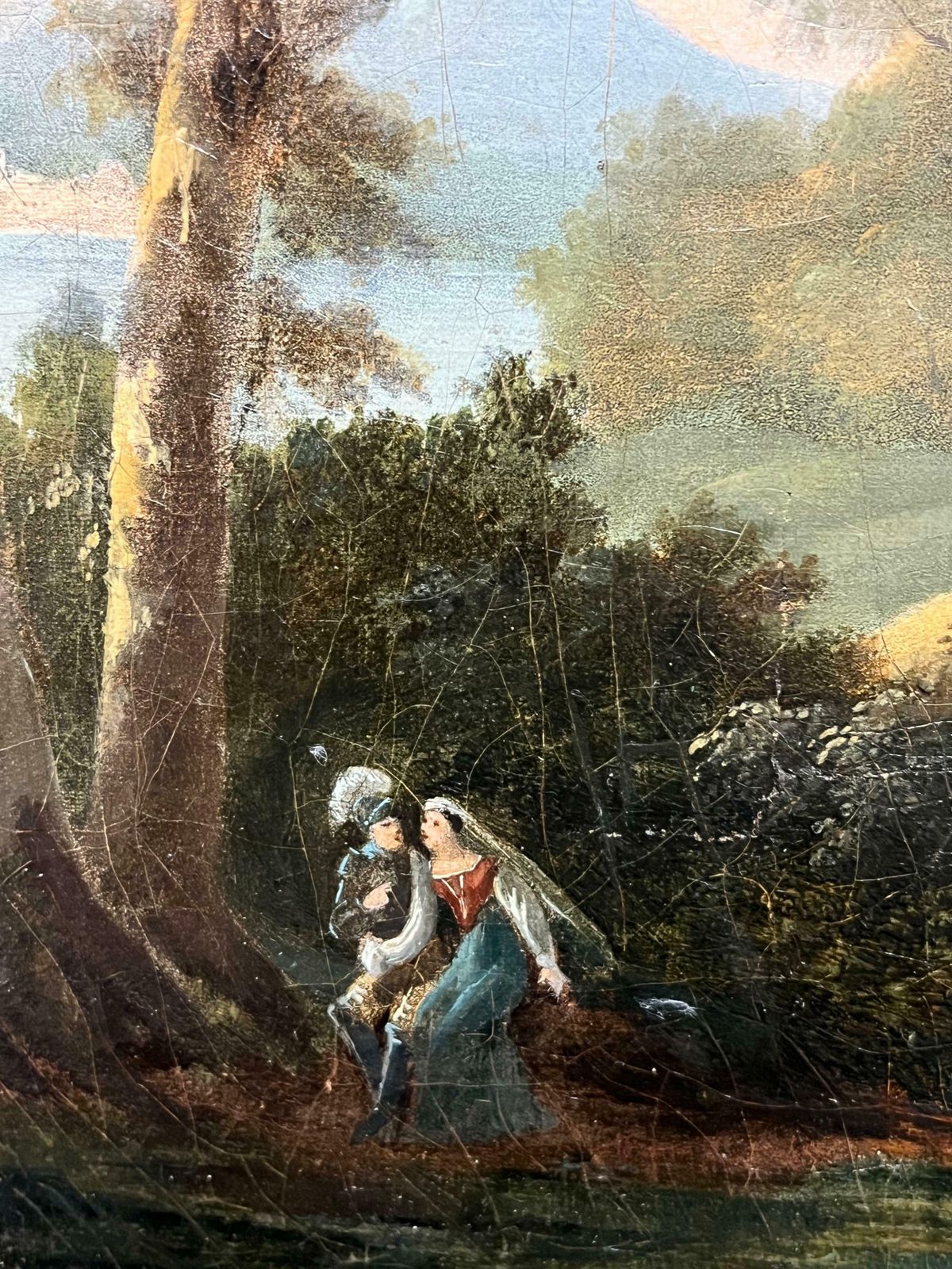 photo furniture French Schoolfine 1800's French Oil  Figures By Monastic Ruins Stream Bucolic Landscape1800's