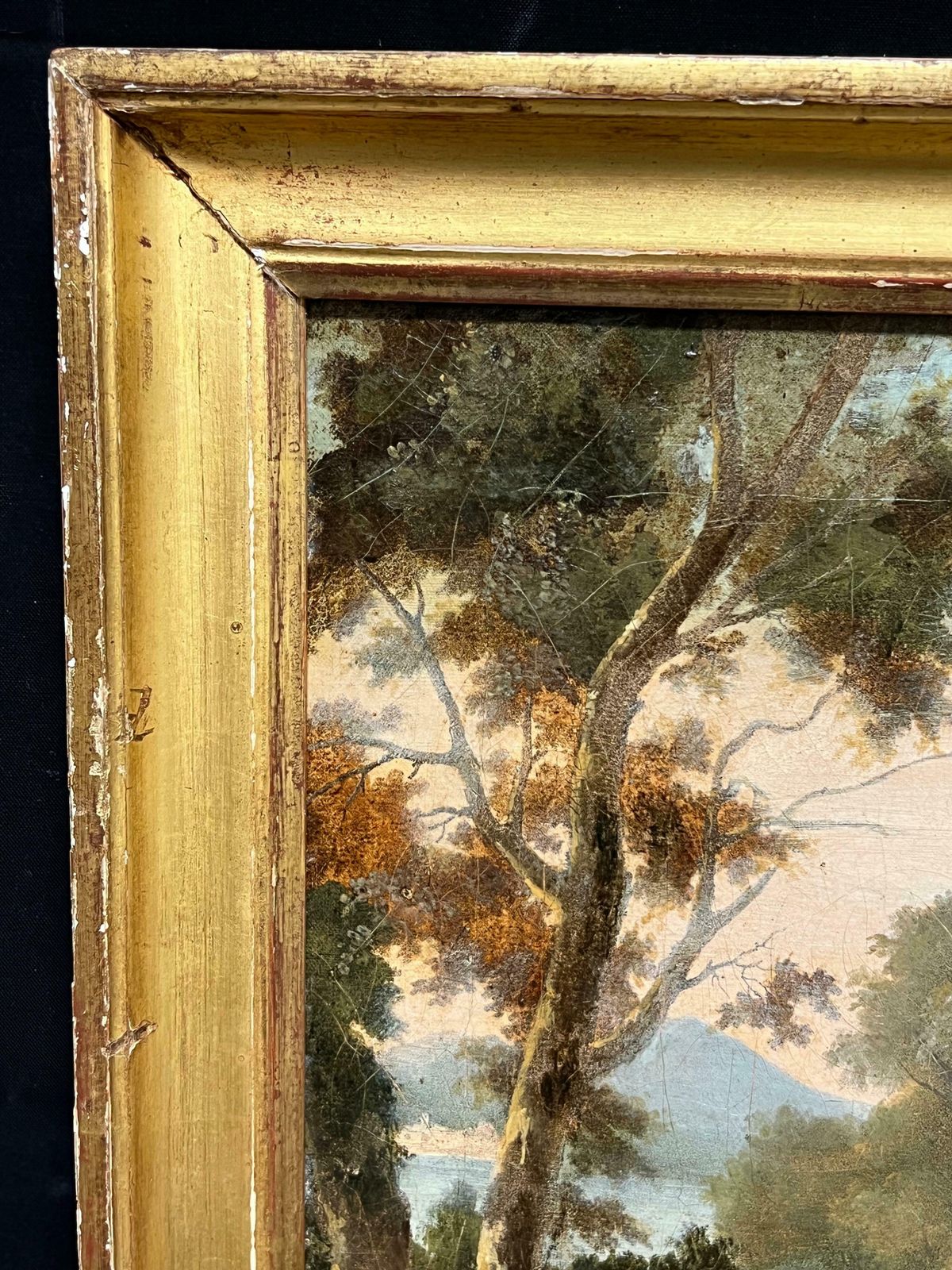 Art French Schoolfine 1800's French Oil  Figures By Monastic Ruins Stream Bucolic Landscape1800's photo