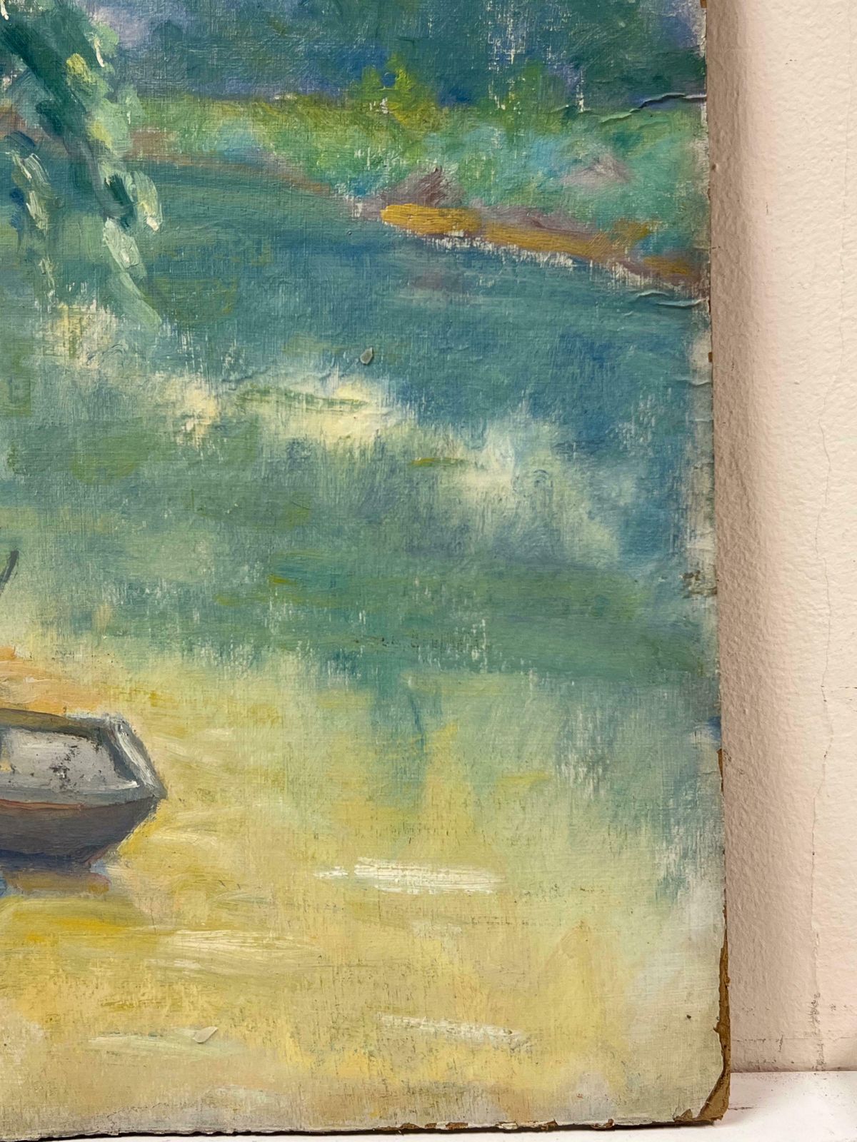 Regine Davidresting Rowboats By A Shaded Riverbank A Tranquil Waterway Scene With Lush Trees1950's photo buy