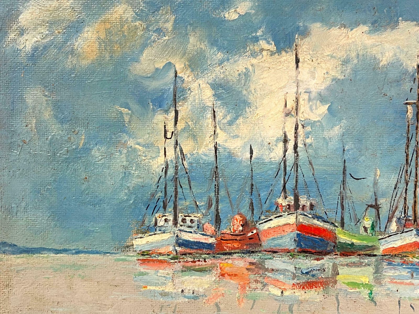 Fanch Lelcolorful Fishing Boats And Lighthouse Landscape Reflections On Calm Waters 20th Century photo 727.0