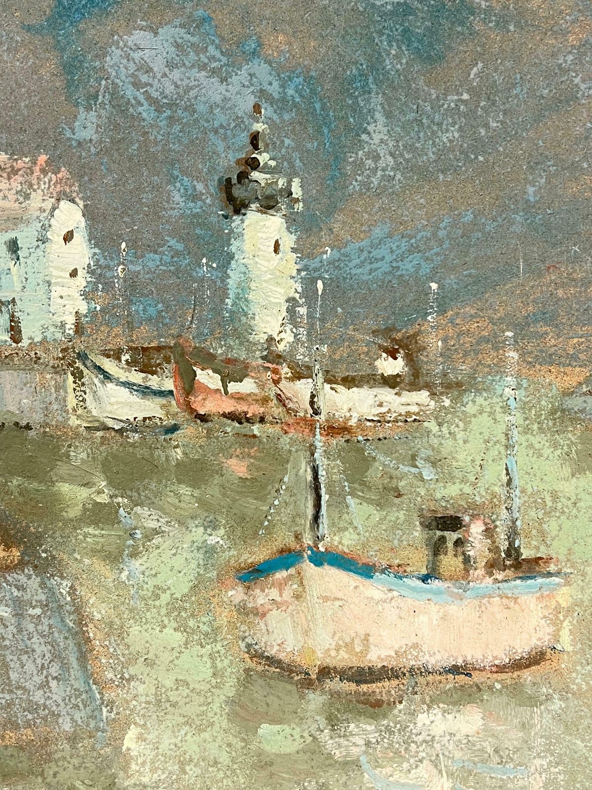 Fanch Lelimpressionist Rainy Harbor Coastal Scene With Lighthouse Landscape20th Century photo Art