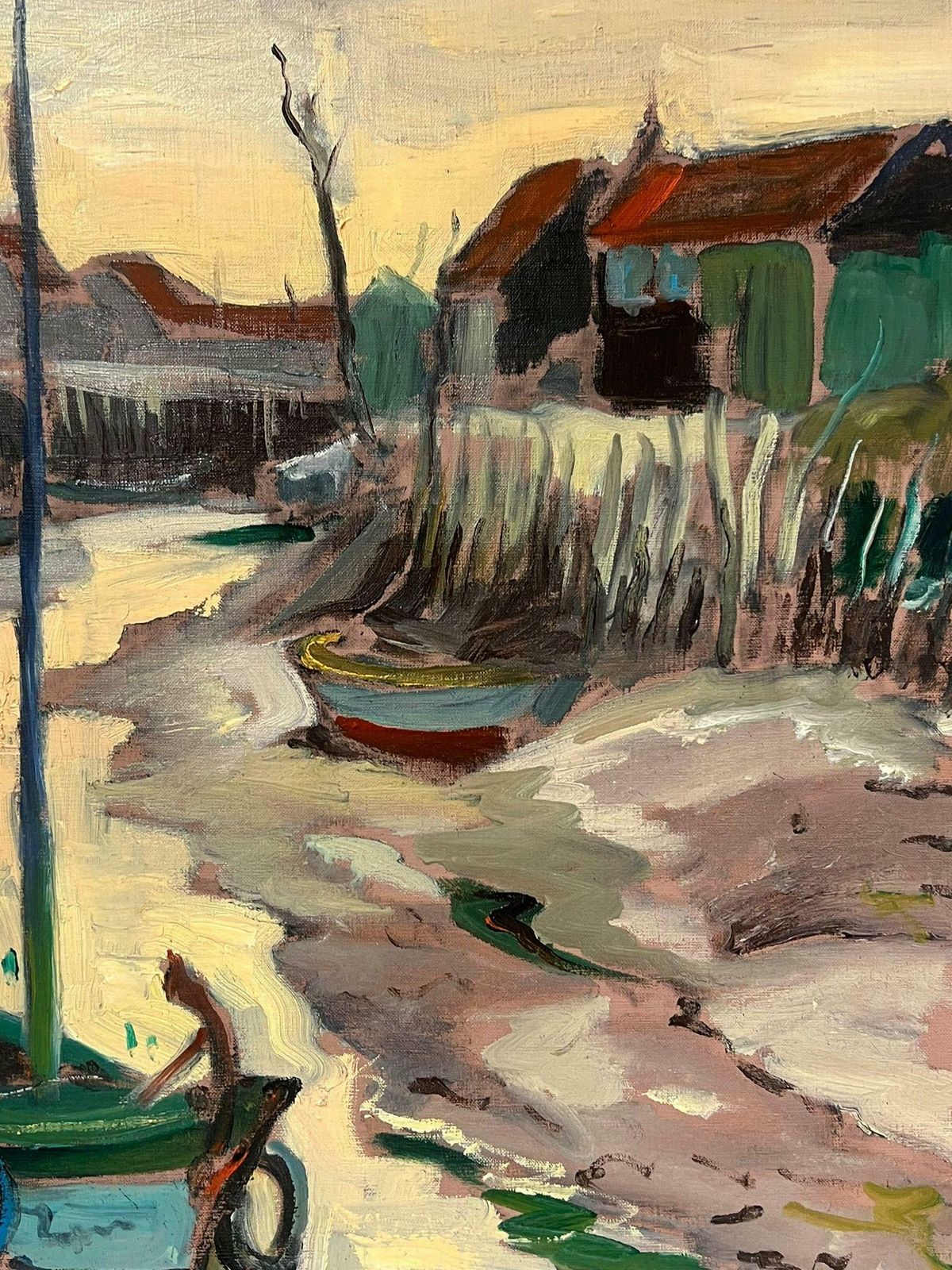 Georges Bordonove1960's French Post Impressionist Painting Low Tide Estuary Creek Fishing Boats photo Art