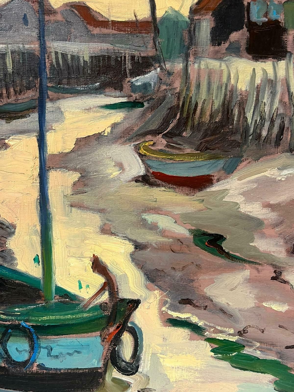 Georges Bordonove1960's French Post Impressionist Painting Low Tide Estuary Creek Fishing Boats photo vinterior