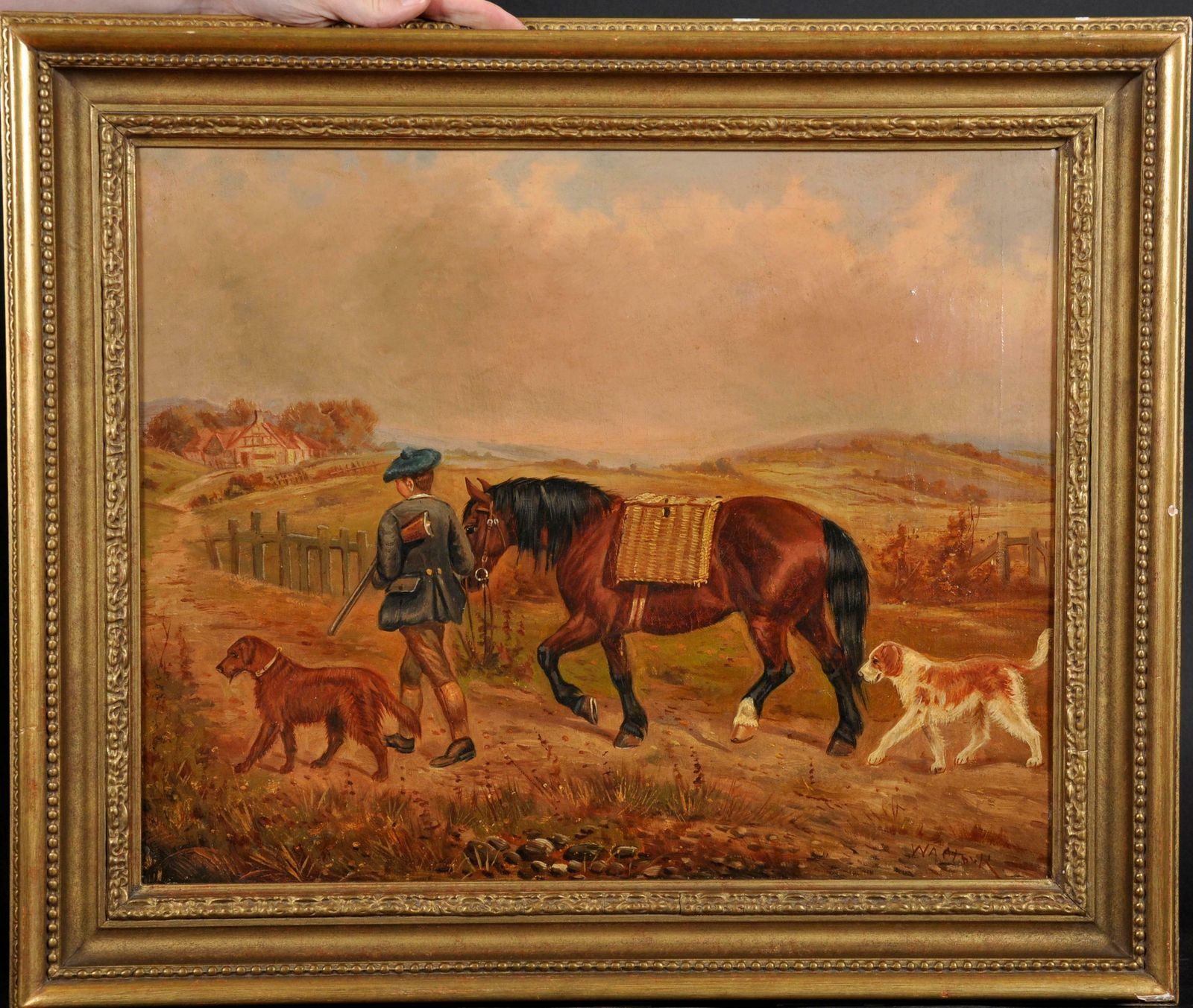 William Albert Clark (1880 1963antique British Sporting Oil Painting Horse & Dogs With Scottish Hunterc. 1920's photo furniture