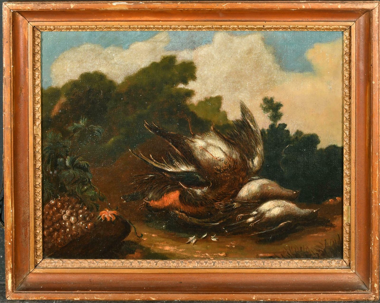 18th Century Italian Schoolfine 18th Century Old Master Oil Painting Dead Game In Landscape