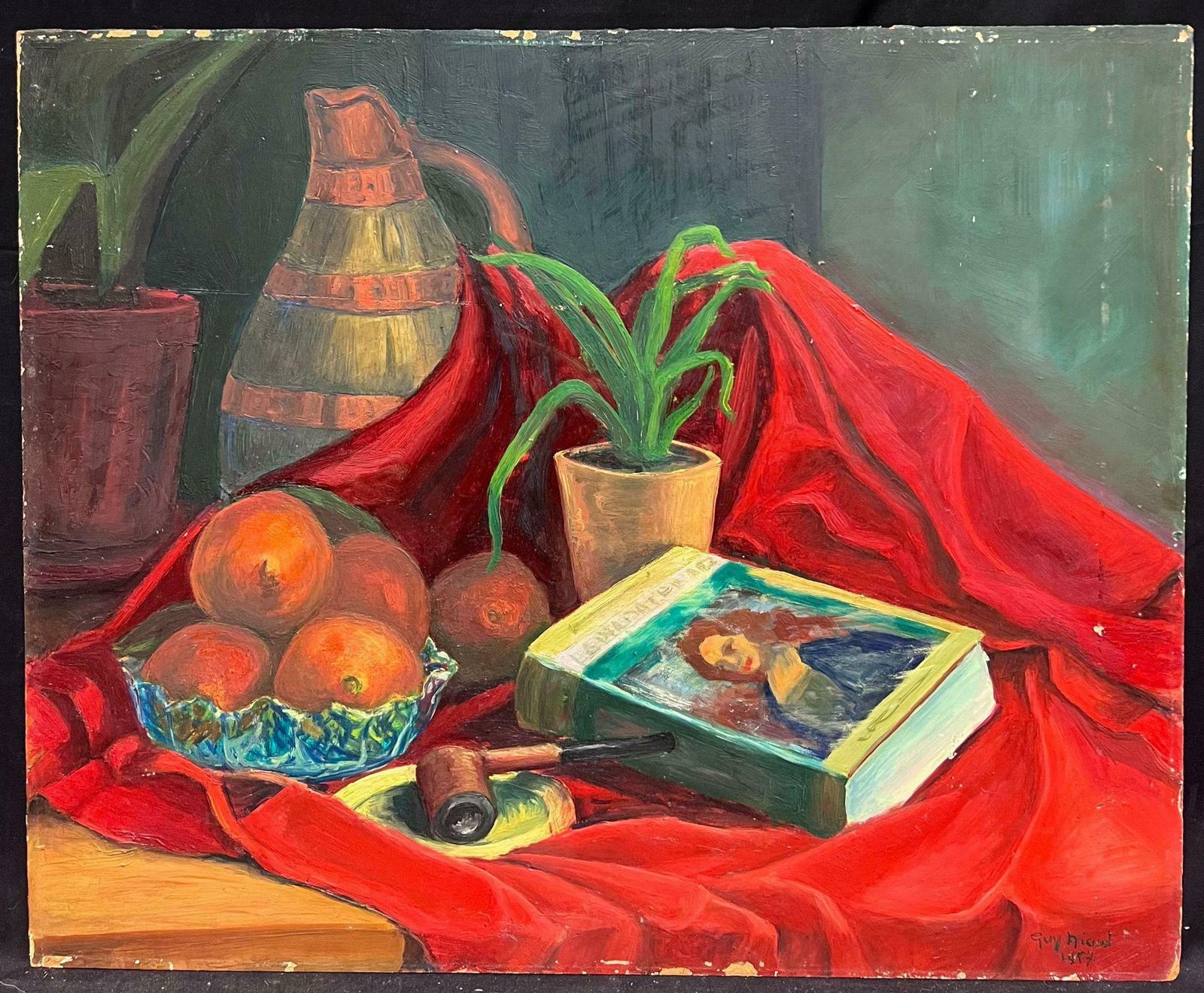 Guy Nicod Mid 20th Century 1950 French Post Impressionist Oil Colorful Interior Still Life1952 photo furniture