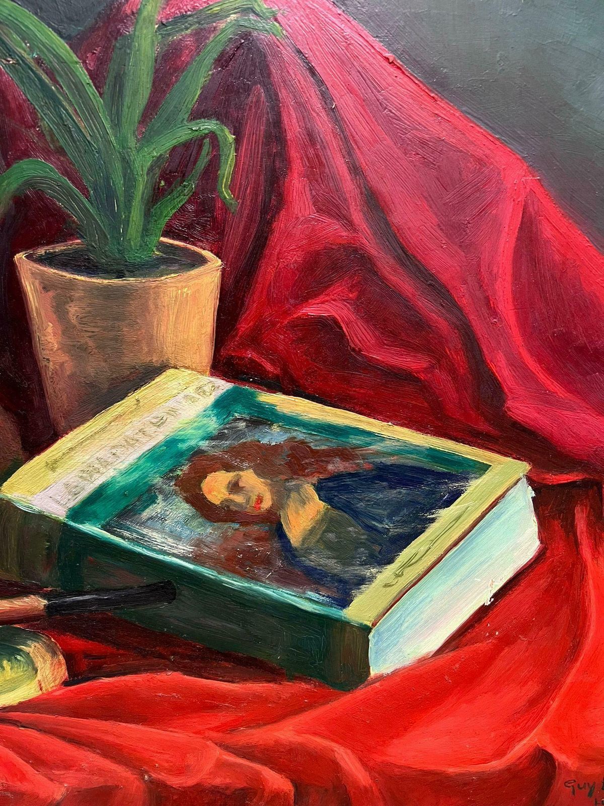 Guy Nicod Mid 20th Century 1950 French Post Impressionist Oil Colorful Interior Still Life1952 photo vinterior