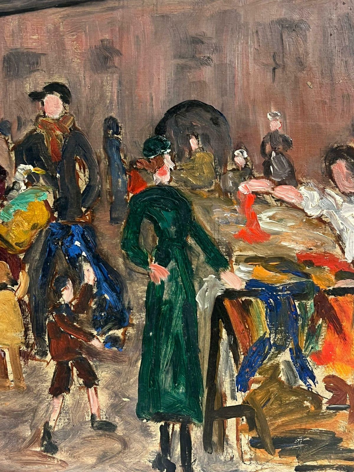 Simone Forge1930's French Post Impressionist Busy French Market Scene Many Figures1930's photo for sale