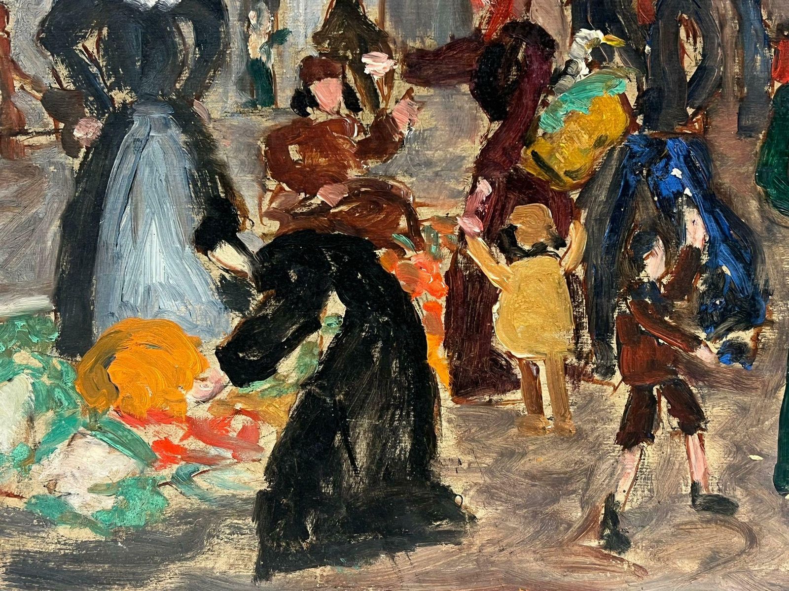 Simone Forge1930's French Post Impressionist Busy French Market Scene Many Figures1930's photo Art