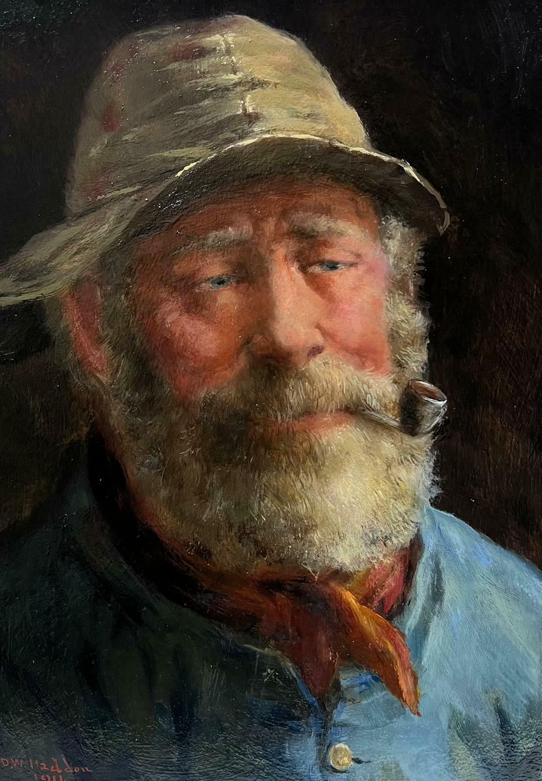David W. Haddonthe Cornish Fisherman Antique English Signed Oil Painting Portrait Of Sea Man1914