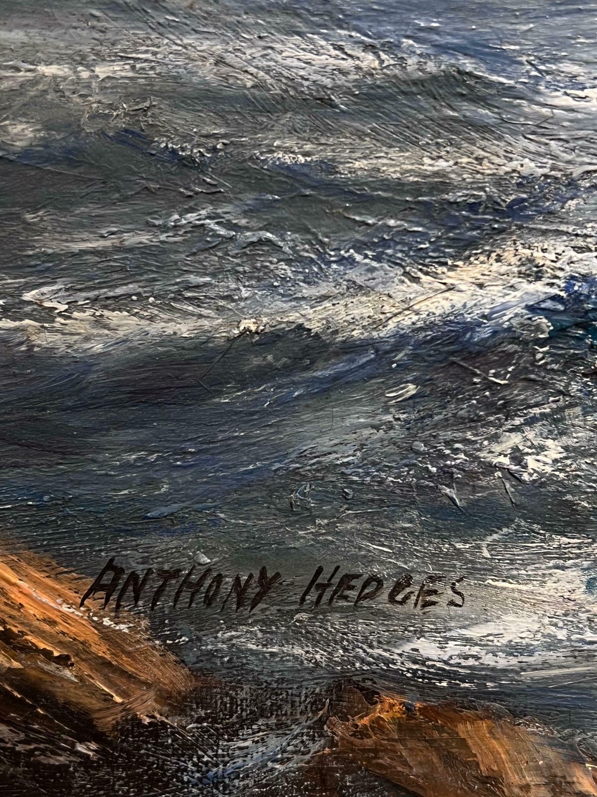 Anthony Hedgeslarge British Marine Oil Painting Classic Tall Sailing Shipwreck On Rocks At Sea20th Century photo vintage