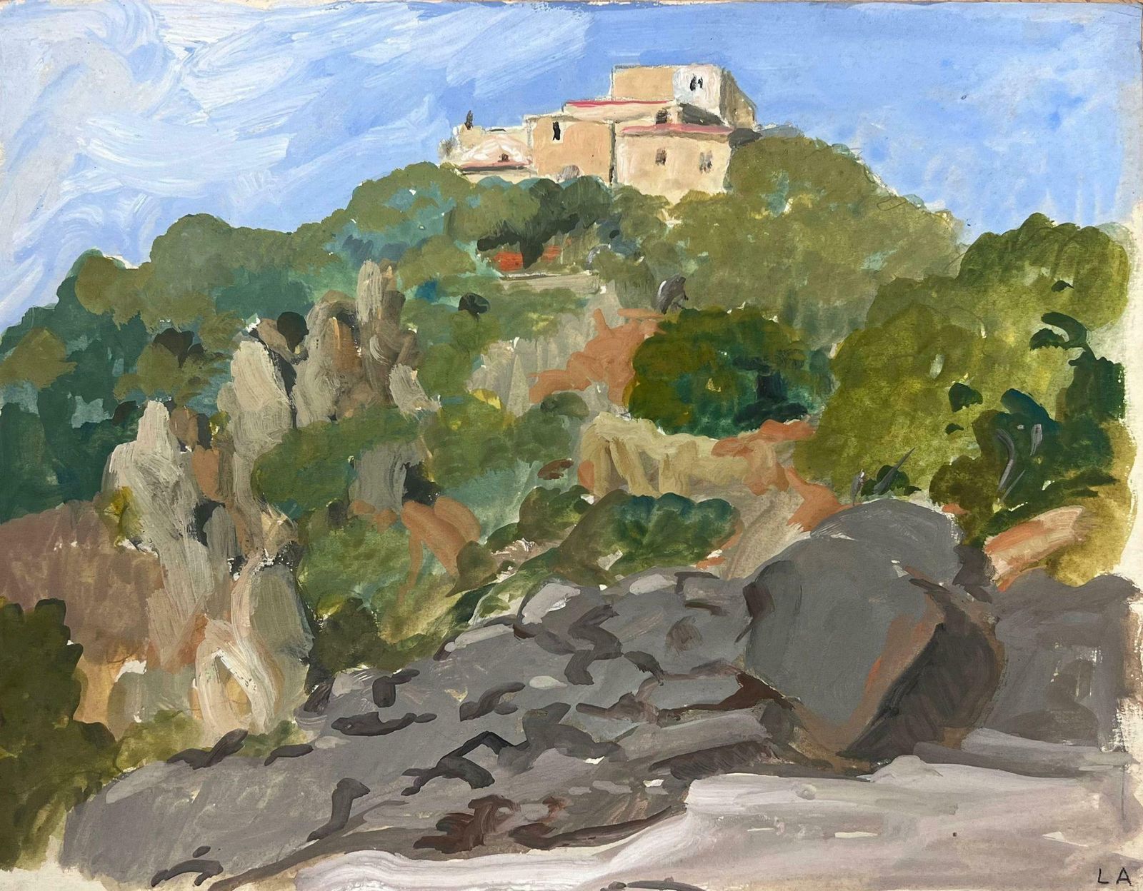 Louise Alix1930's Italian Hill Top Village Sun Scorched Landscape By Female French Artist1940's