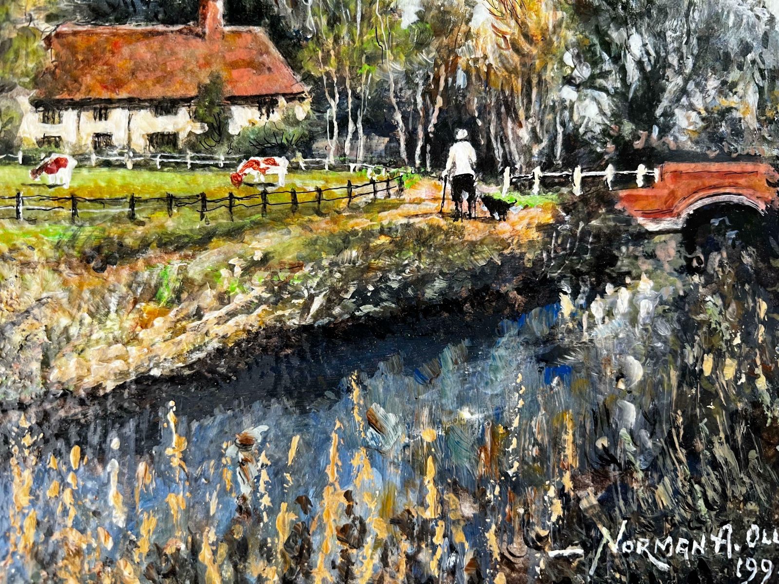 Norman A Olleya Warm September River Overlooking Cattle At Kentish Farm photo vintage
