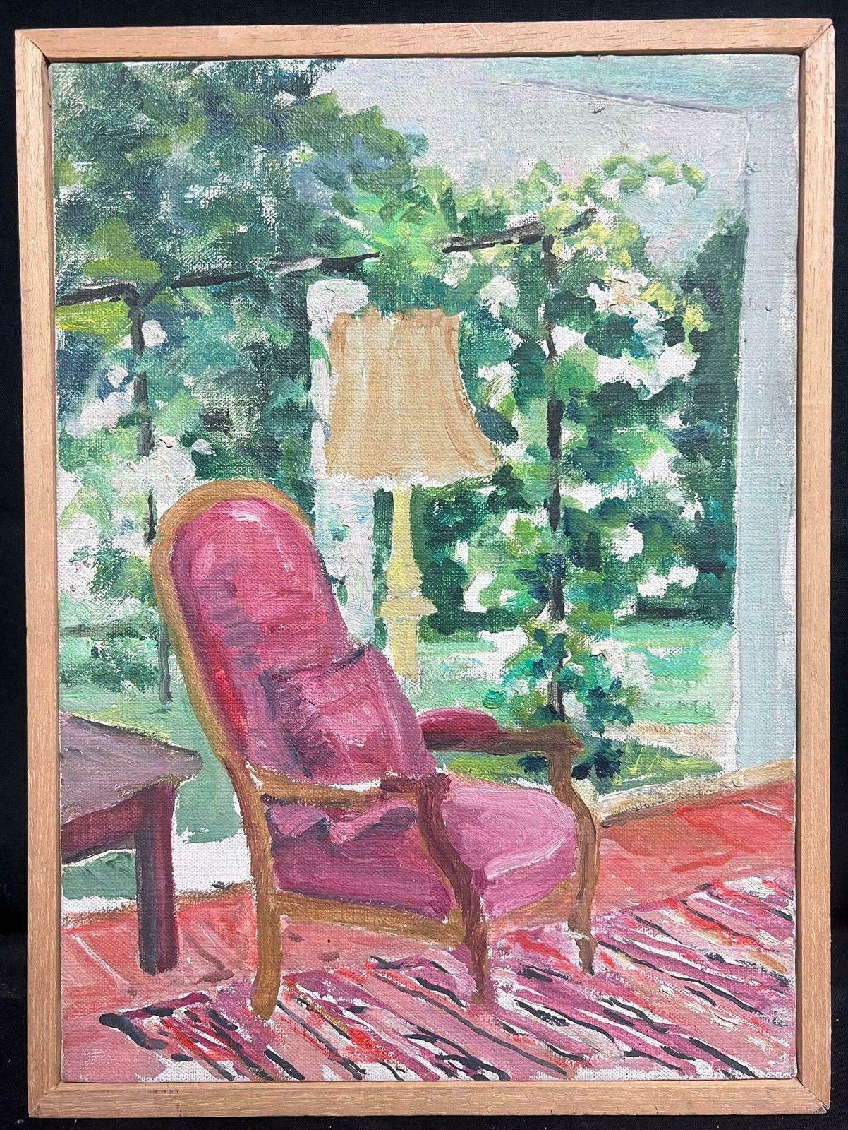 Regine David20th Century French Post Impressionist Oil Pink Chair In Interior Garden Roo1950's